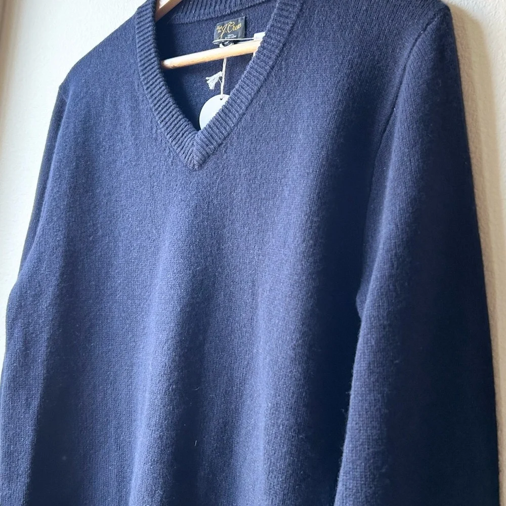 NWT J.Crew $278 Relaxed midweight cashmere V-neck sweater Navy Abyss Blue Sz S